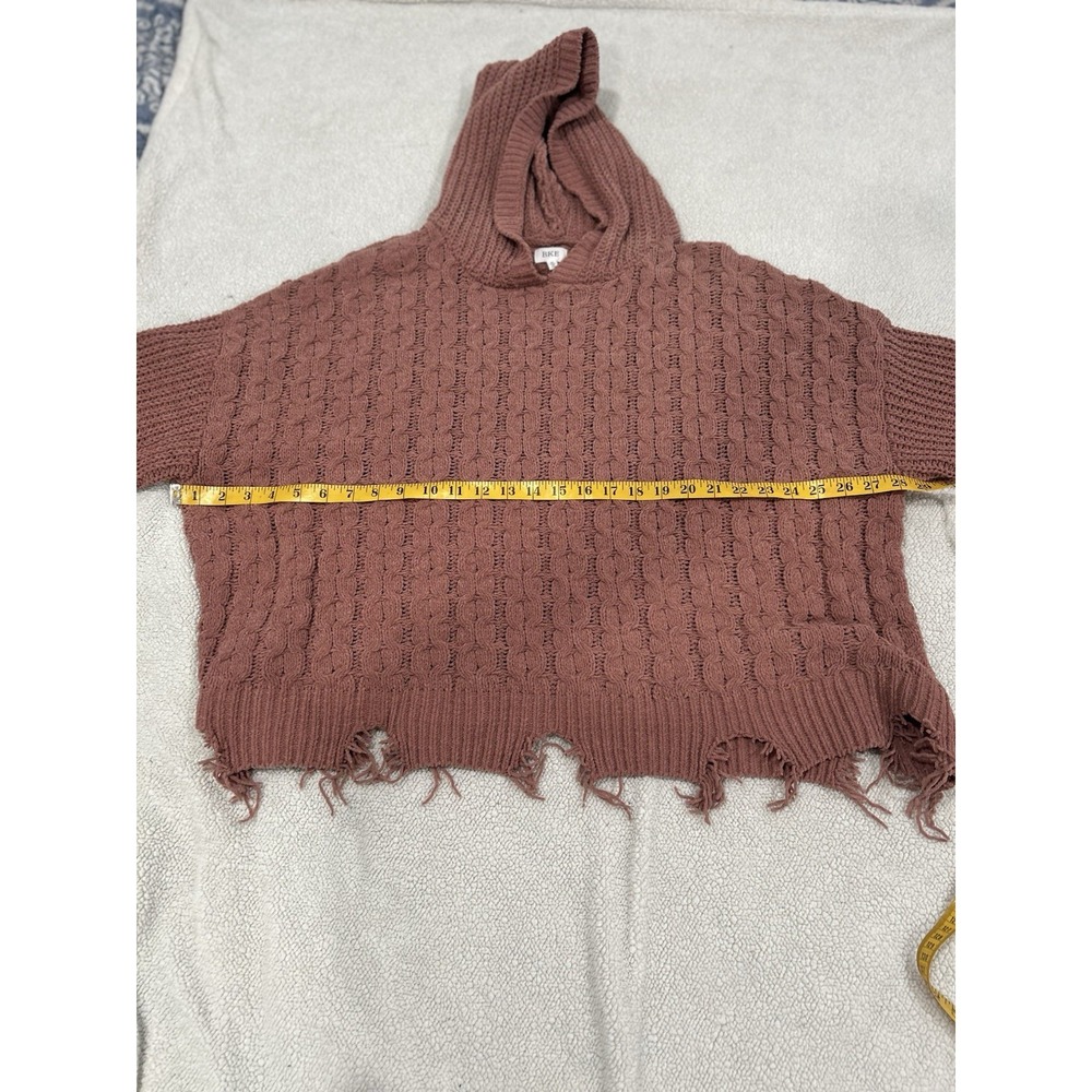 BKE Mauve Hooded Long Sleeve Raw Hem Chenille Oversize Pullover Sweater Size M - Picture 3 of 6